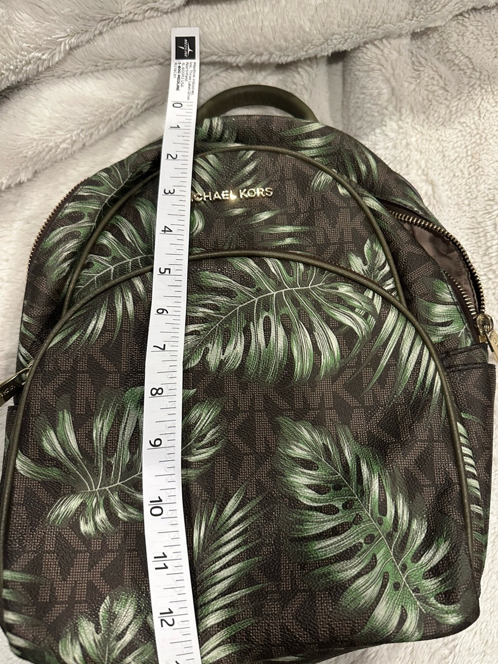 Michael Kors Brown Backpack with Green Tropical Leaf Print - Picture 5 of 5
